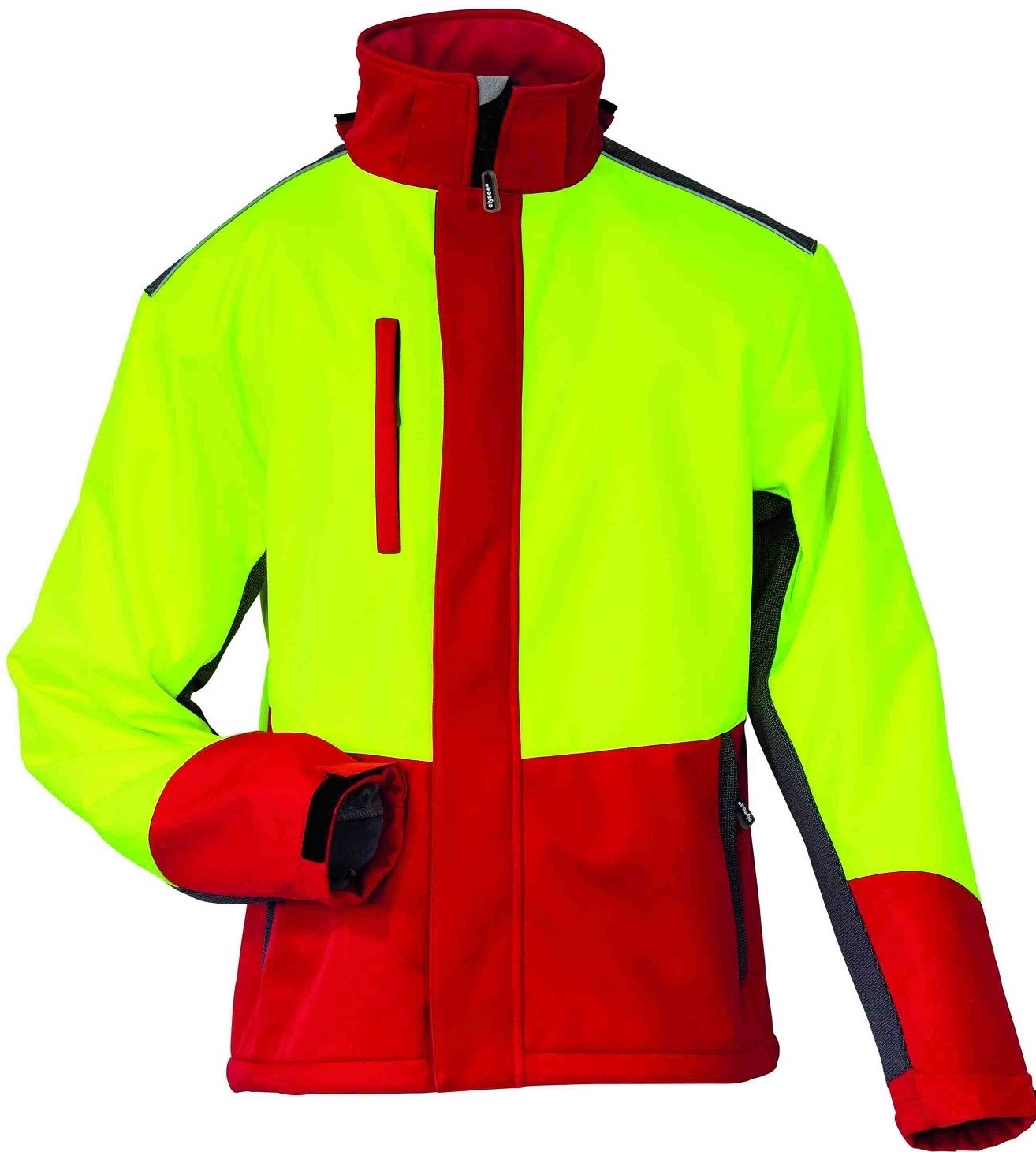 Waldarbeiter Softshelljacke, gerlb/rot/schwarz Schlehe