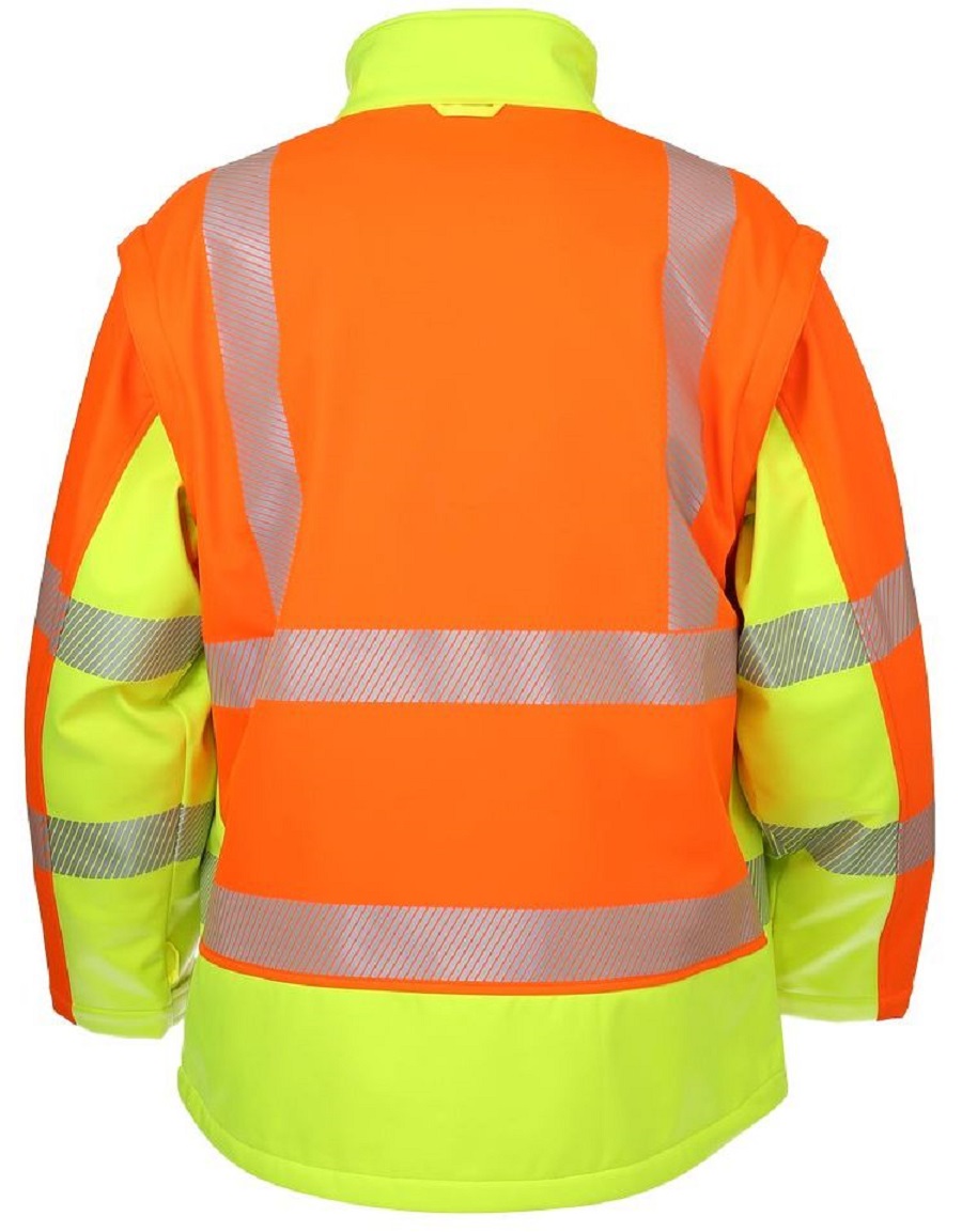 Softshell Warnschutzjacke wasserdicht und atmungsaktiv, orange/gelb, Rücken