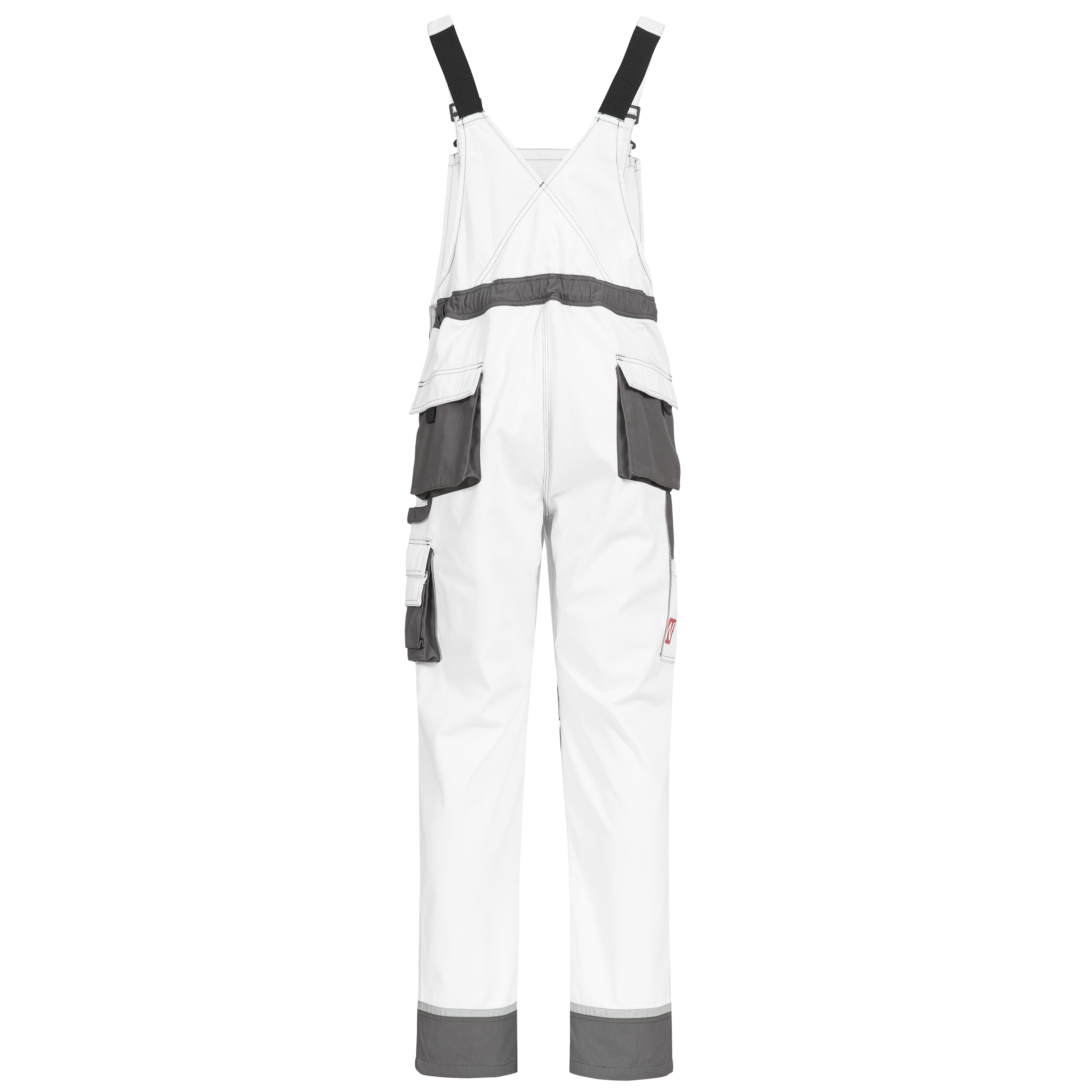 MOTION TEX PLUS Latzhose, weiß/grau, Rückseite.