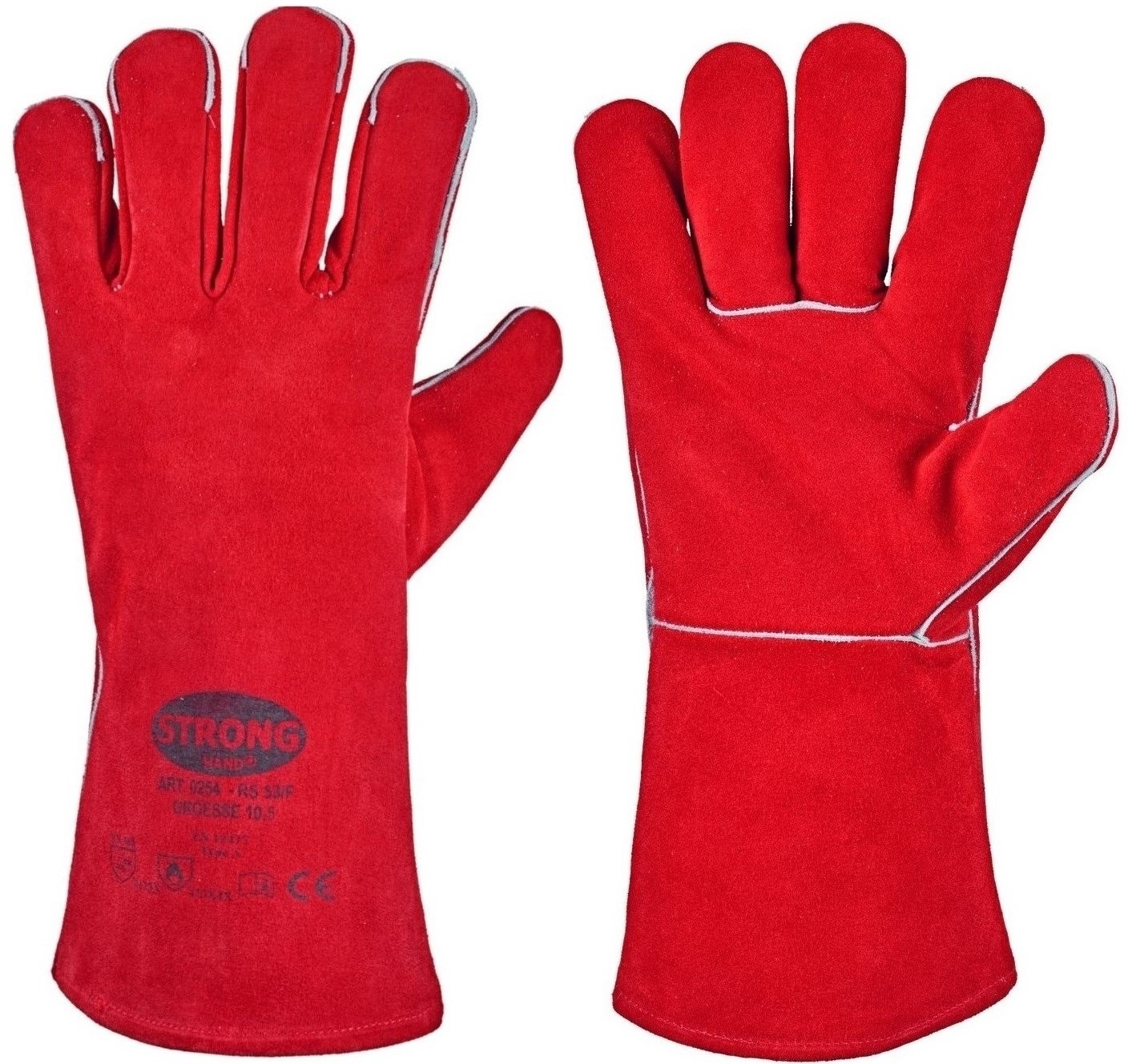 0254 Gefütterter Schweißerhandschuh RS 53/F, rotes Leder
