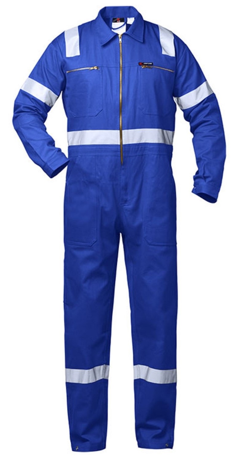 Rallye-Kombination, blau mit Reflexstreifen.