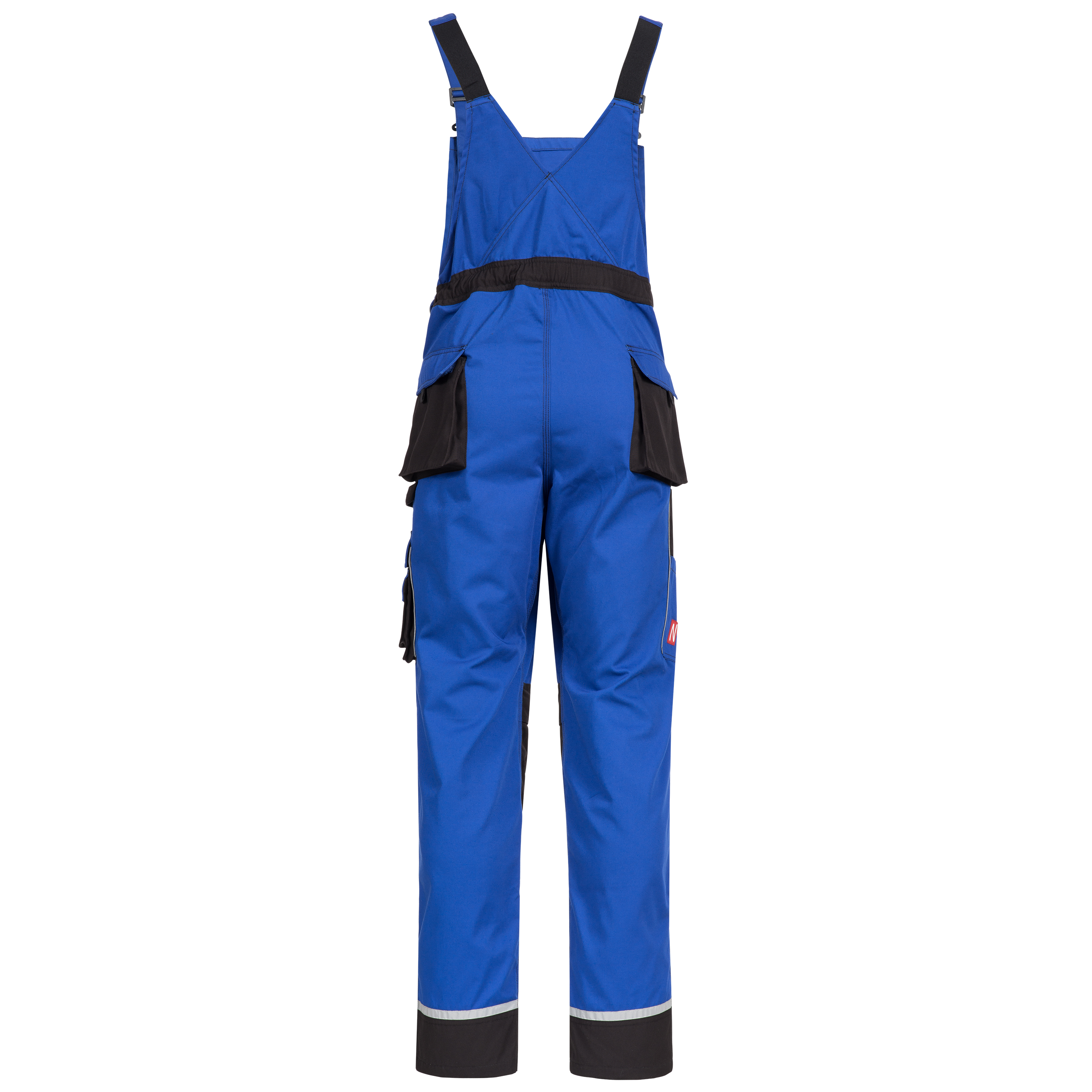 7621_back MOTION TEX PLUS Latzhose, blau/schwarz, Rückseite.