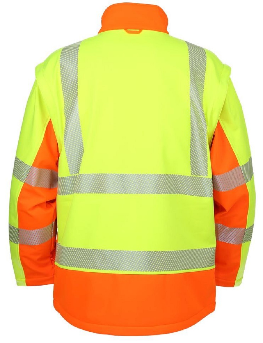 Softshell Warnschutzjacke wasserdicht und atmungsaktiv, gelb/orange, Rücken
