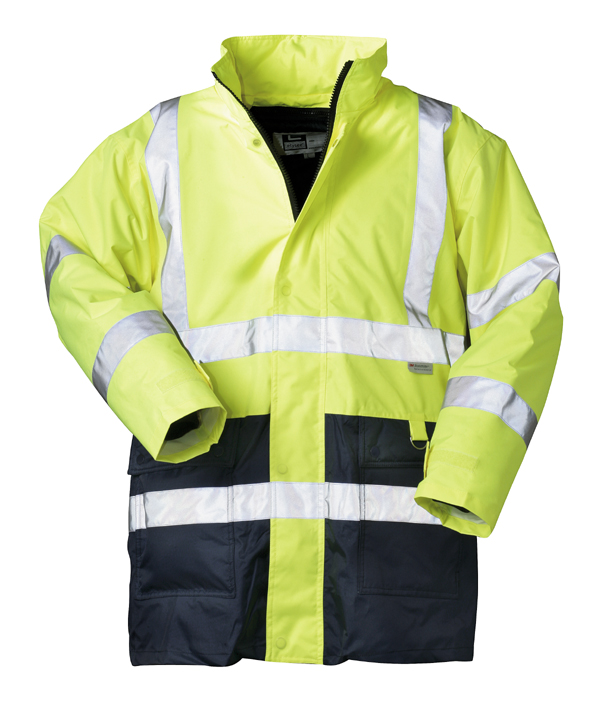 Günstiger atmungsaktiver Warnschutz Parka gelb/marine