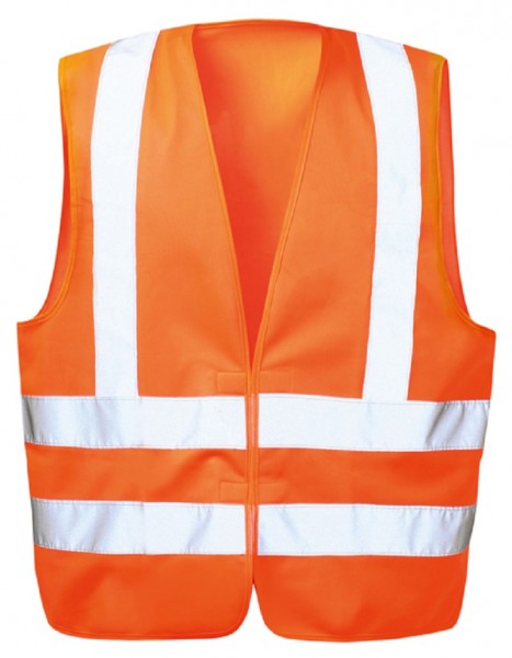 Sehr günstige Warnschutzweste, orange, mit Schulterreflexstreifen.