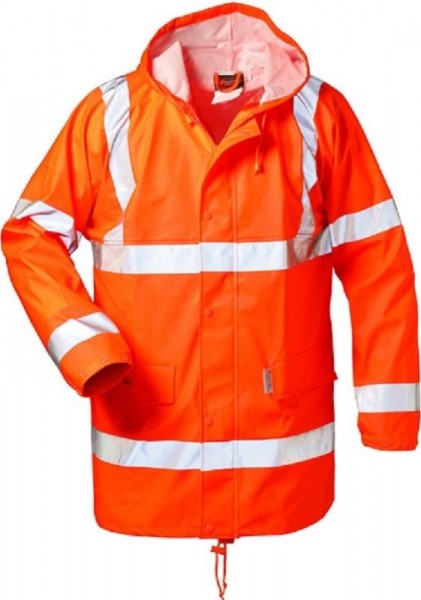 Atmungsaktive PU-Stretch Warnschutz Regenjacke orange FINN